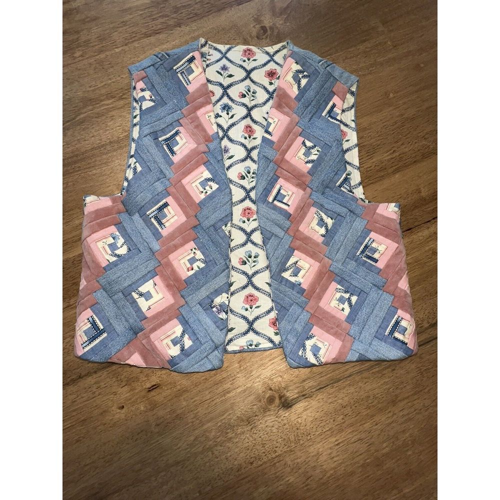 Handmade Quilted & Denim Vest Small Detailed Grandma Core Boho Western 70s Style